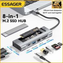 USB šakotuvas (HUB)  Essager 8 in1 su type C, SDTF kortelių skaitytuvu, HDMI ir SSD jungtimi
