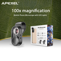 Universlus Macro telefono objektyvas su LED APEXEL Microscope X100