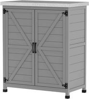 sodo sandeliukai - Outsunny Sodo spintelė, medinė, su stalviršiu, 79 x 43 x 92 cm, pilka (Gray) - 1 nuotrauka