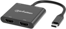 usb c laidas 4k - Manhattan USB-C į Dual HDMI Adapteris 4K 60Hz Juodas (Black) - 1 nuotrauka