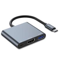 usb 100w laidas - Tech-Protect V1-HUB 3-in-1 USB-C į USB-A 3.0 / USB-C PD 100W / HDMI 4K 30Hz - Pilkas (Gray) - 1 nuotrauka