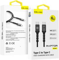apple carplay - Blavec Raptor USB-C į USB-C pintas kabelis 60W 3A 0,5 m Juodas-Pilkas (Black-Grey) - 1 nuotrauka