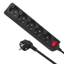 prailgintuvas 1 m - Maclean MCE226G 5 lizdų prailgintuvas su jungikliu Juodas (Black) - 1 nuotrauka