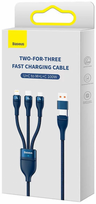 usb c i usb c 2m - Baseus Flash Series II 3in1 USB laidas USB-C + micro USB + Lightning 100W 1.2m Mėlynas (Blue) - 1 nuotrauka