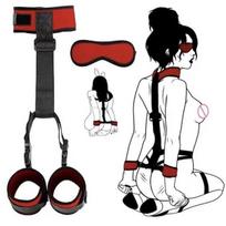 BDSM suvaržymo rinkinys su minkštais kaklo ir riešų rankogaliais Livman E-43