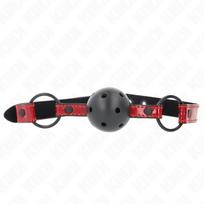 bdsm - Burnos dirželis Kink Shiny Leatherette Ball, juodas/raudonas - 1 nuotrauka