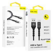 apple carplay - Blavec Raptor USB į Type-C 2A 3m Kabelis (CRA-KABAV1620) Juodas/Pilkas (Black/Gray) - 1 nuotrauka