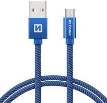 Swissten Textile Micro USB Data and Charging Cable 0.2m Blue