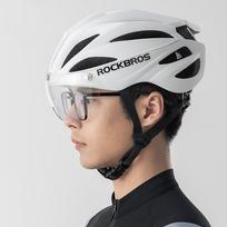 dviracio skydel - Rockbros Dviratininko šalmas su skydeliu, nuimami UV apsauginiai akiniai, baltas (White) - 7 nuotrauka