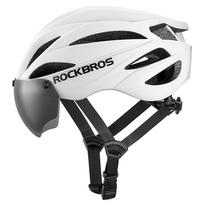 dviracio skydel - Rockbros Dviratininko šalmas su skydeliu, nuimami UV apsauginiai akiniai, baltas (White) - 10 nuotrauka