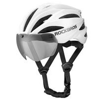 dviracio skydel - Rockbros Dviratininko šalmas su skydeliu, nuimami UV apsauginiai akiniai, baltas (White) - 11 nuotrauka