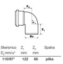 vidaus kanalizacijos vamzdziai 110 - Alkūnė Wavin Elbow Pipe Optima Grey 90° 110mm - 2 nuotrauka