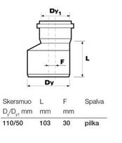 vamzdzio perejimas - Tarpmovė Wavin, 110 mm - Lygus galas / 50 mm - Movinis galas - 2 nuotrauka