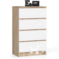 stalciai 60 cm - Komoda NORE K60 su 4-iais stalčiais, ąžuolo spalva/balta - 1 nuotrauka