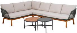 Lauko baldų komplektas Home4you TUXEDO, kampinė sofa ir 2 stalai, balta/pilka (White/Grey)