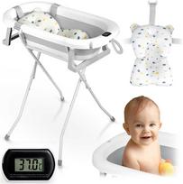 ir termometrai - Ricokids sulankstoma vonelė vaikams, su rėmu, termometru ir įdėklu, balta-pilka (White-Grey) - 1 nuotrauka