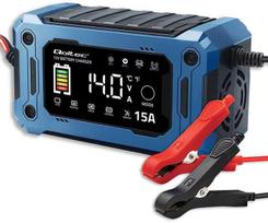 Qoltec Išmanusis mikroprocesorinė kroviklis 12V 15A su LCD, skirtas AGM, GEL, SLA, EFB, LiFePO4 akumuliatoriams
