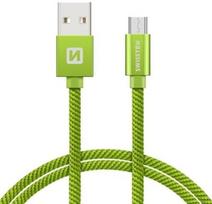 Swissten Textile Micro USB Data and Charging Cable 0.2m Green