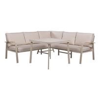 geliu staliukas - Lauko baldų komplektas UPLAND Stalas ir kampinė sofa Smėlio - 1 nuotrauka