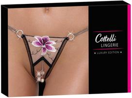 Cottelli Lingerie String Flower M/L, juodas-baltas (Black-White)