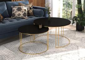 ADRK Furniture Kavos staliukų komplektas ETTA, juodas/auksinis (Black/Gold)