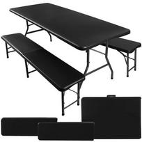 sulankstomi baldai - Lauko baldų komplektas Gardlov 00017966, juodas (Black), 180 cm + 2 suolai - 1 nuotrauka