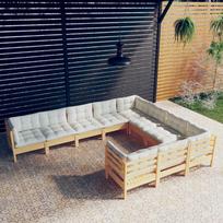 Lauko baldų komplektas VLX 10 Piece Lounge Set With Cushions 3097139, kreminės spalvos/medžio, 10 vietų