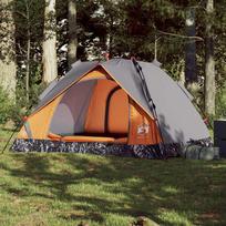 vidaXL Stovyklavimo palapinė, pilka/oranžinė (Grey/Orange), trivietė, kupolinė