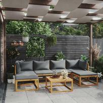 Lauko baldų komplektas VLX 7 Piece Lounge Set With Cushions 3087006, baltas/medžio/tamsiai pilka, 6 vietų