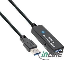 Kabelis USB InLine USB A/A, 10m, Juodas (35655)