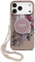 Guess IML Flowers Strap MagSafe Dėklas Apple iPhone 17 Pro Max Rožinė (Pink)