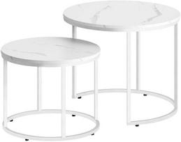 Valora Apvalūs kavos staliukai, 2 vnt., marmuriniai/baltos kojos (Marble/White Legs)