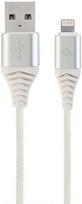 Gembird USB To Lightning Premium Cotton Braided Cable Silver / White 1m