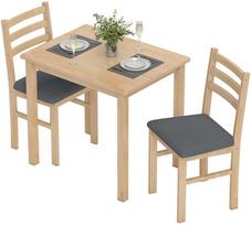 Valgomojo komplektas HOMCOM 3 dalių su 2 kėdėmis, natūralus medis (Natural Wood)