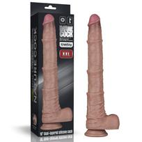 Lovetoy Dvigubo sluoksnio lankstus silikoninis falo imitatorius XXL, Kūno spalvos (Flesh)