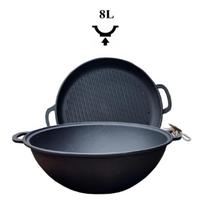 Ketaus WOK / kazanas 8 l su GRILL ketaus dangčiu keptuvė