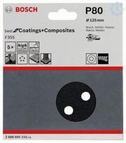 slifavimo popierius 125 - Šlifavimo lapas Bosch Pro F355, 80, 12.5 cm x 12.5 cm, 5 vnt. - 1 nuotrauka