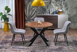 Valgomojo stalas Halmar Peroni, riešuto/juodas (Walnut/Black), 100–250 cm x 100 cm x 75 cm