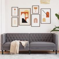 vidaXL Trivietė Chesterfield sofa, pilkos spalvos (Grey), dirbtinė oda
