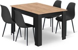 Valgomojo komplektas Leobert WAT, juodas (Black) + 4 kėdės, juodos (Black)