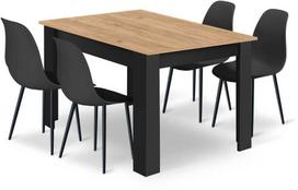 Valgomojo komplektas Leobert Artisan, 120x80, juodas/rudas (Black/Brown) + 4 kėdės Wat, juodos (Black)