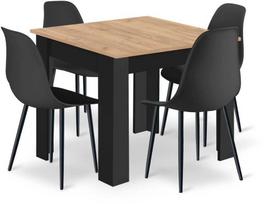 Valgomojo komplektas Valora 80x80, juodas (Black) + 4 kėdės Wat, juodos (Black)