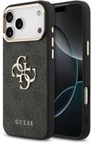guess pu leather 4g - Guess PU Leather 4G Metal Logo Gold Frame Dėklas Apple iPhone 17 Pro Max Juodas (Black) - 1 nuotrauka