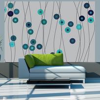 Fototapetas Artgeist Buttons - Geometric Patterns With Turquoise Elements On A Gray Background FTNT0857-P, 270 cm x 350 cm