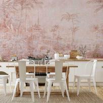 Fototapetas Artgeist Landscape With Temple - Engraving Of Indian Architecture With Palm Trees, 210 cm x 300 cm