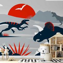 Fototapetas Artgeist Last Dinosaurs With Red - Abstract Landscape For A Room, 175 cm x 250 cm
