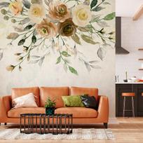 Fototapetas Artgeist Summer Bloom - Retro Floral Motif With Flowers And Leaves With Patterns, 280 cm x 280 cm