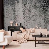 Fototapetas Artgeist Peaceful Oasis - Landscape Of Hanging Black Leaf Vines On A Grey Background, 280 cm x 400 cm