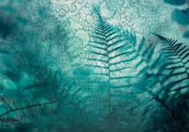 Fototapetas Artgeist In A Forest Retreat - Abstract Composition With Ferns And Patterns, 70 cm x 70 cm