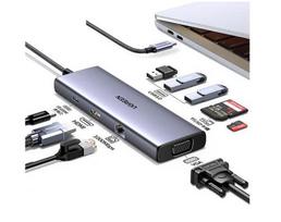 Ugreen CM498 USB-C Adapteris - 3x USB-A 3.0 / HDMI / VGA / RJ45 / SD / TF kortelių skaitytuvas / USB-C PD Pilkas (Gray)